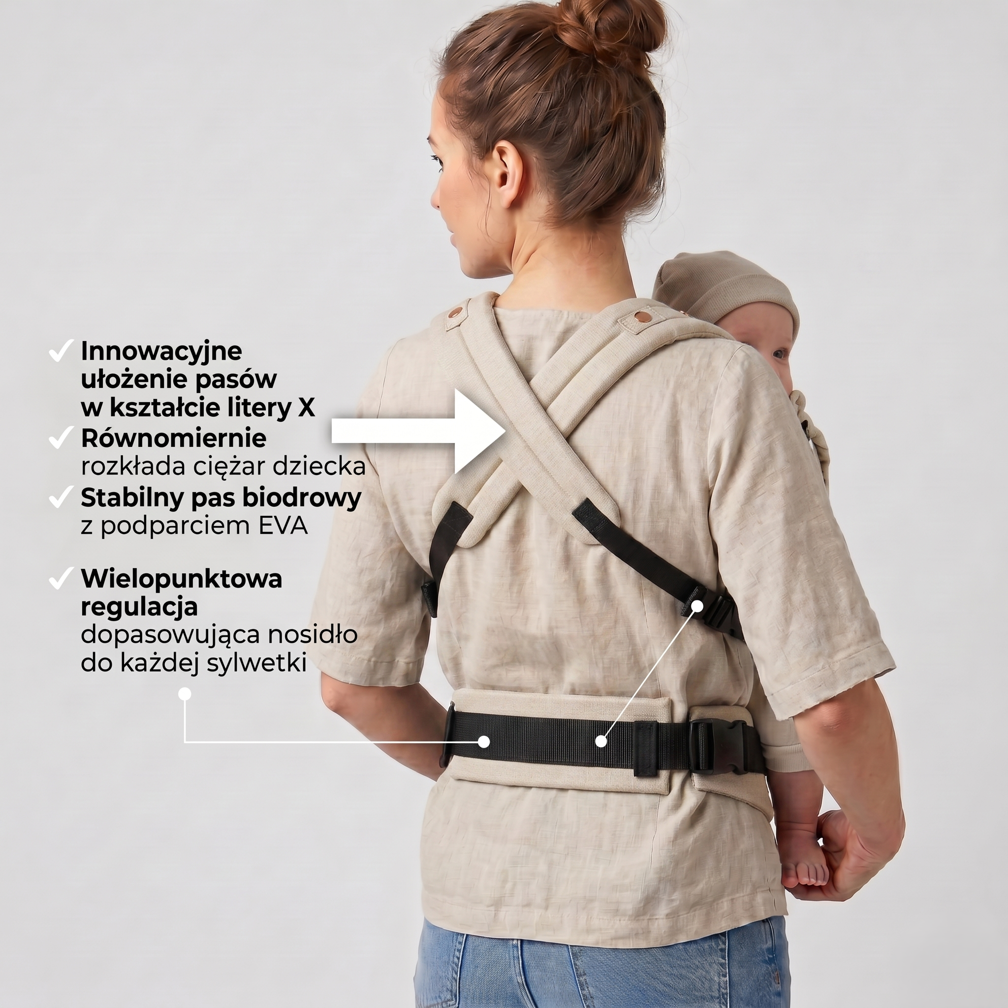 Nosidełko ergonomiczne dla dziecka kolor beżowy