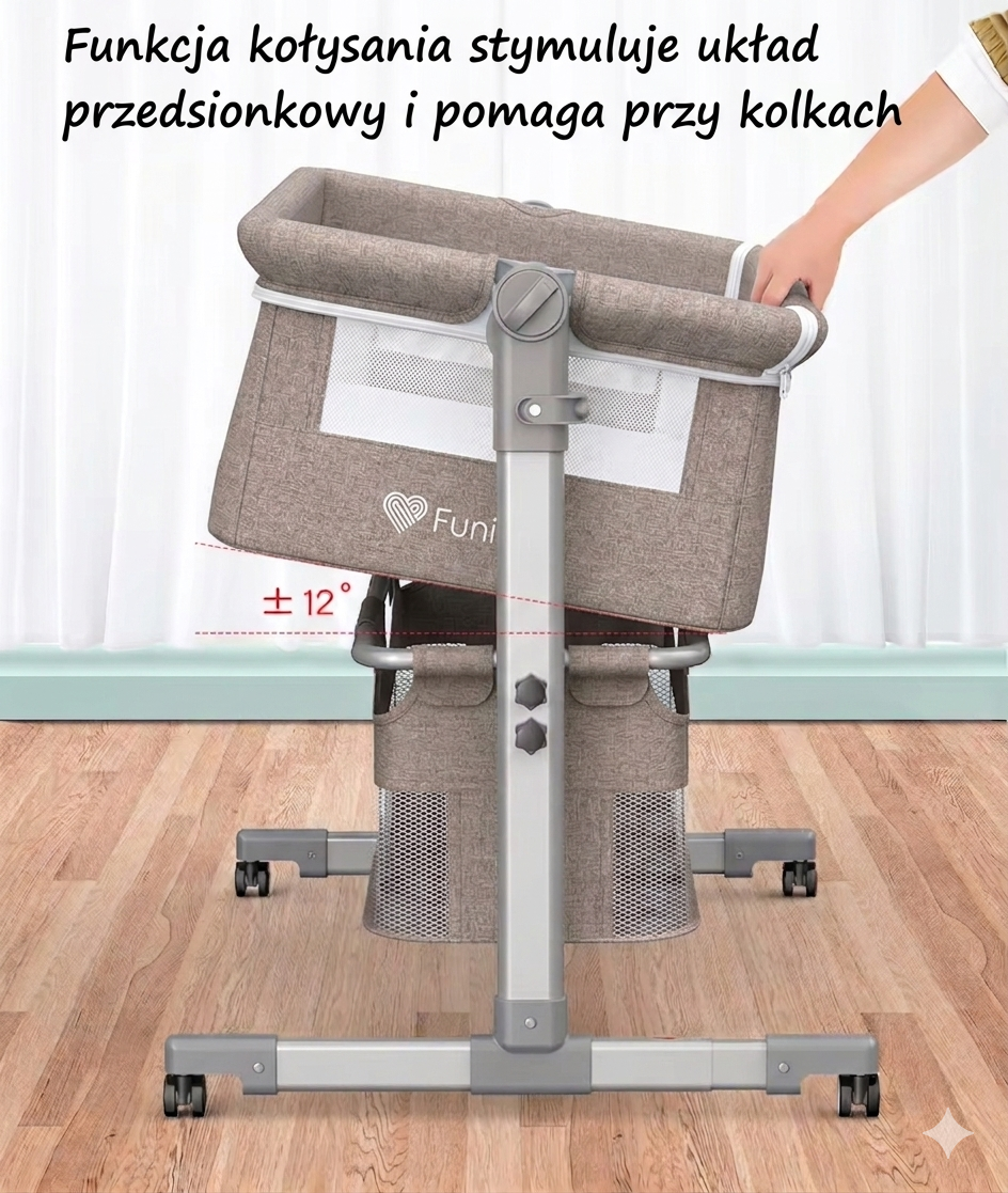 łóżeczko_dostawne_z_funkcją_bujania_odpinany_bok_na_kółkach_beżowe
